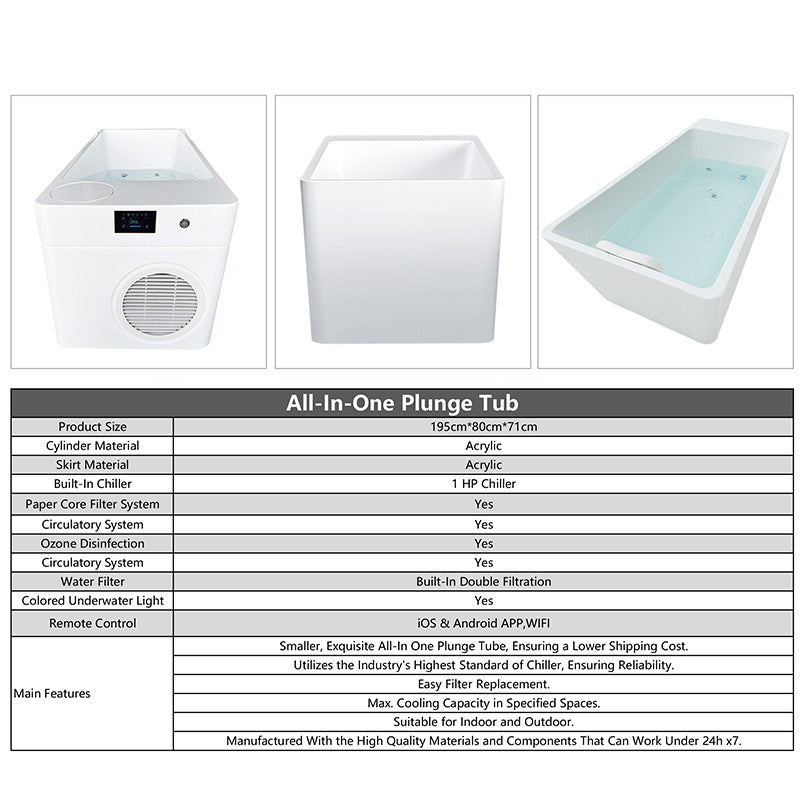 Premium Cold Plunge Tub – All-in-One Ice Bath with WiFi & Touchscreen Control